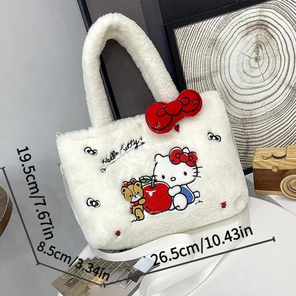 Purse Hello Kitty Embroidered Plush Sanrio Fur Fuzzy Crossbody Bag Kawaii Bow - Picture 5 of 5